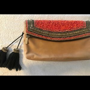 Vince Camuto leather & beaded clutch